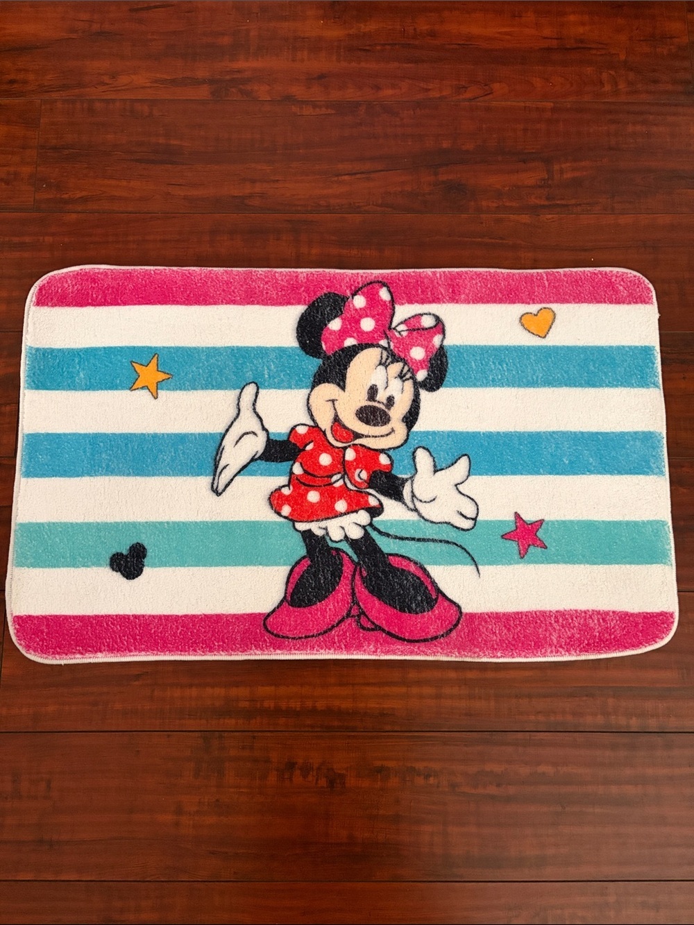 Disney Minnie Mouse Pink & Teal Striped Bath Mat